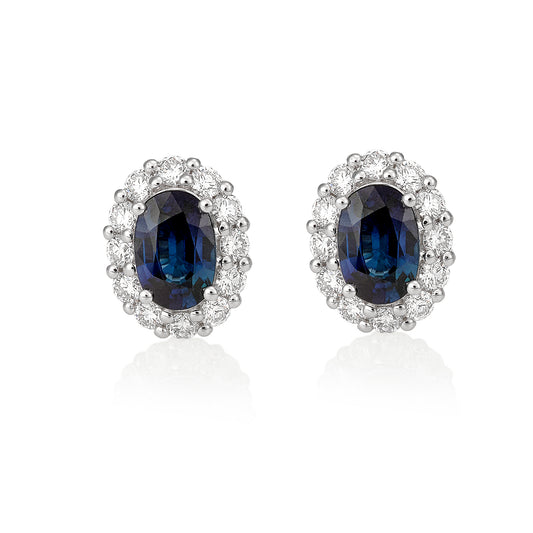 Ceylon Sapphire and Natural Diamond Earrings in 18ct White Solid Gold